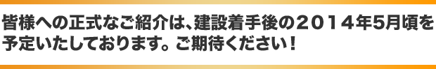 皆様への正式なご紹介は、建設着手後の2014年2月頃を予定いたしております。ご期待ください！